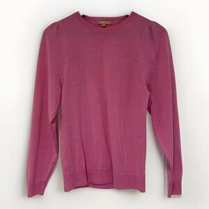Kier & J Womens Sweater S  Pink Crew Neck 100% Merino Puff Sleeves Casual Preppy